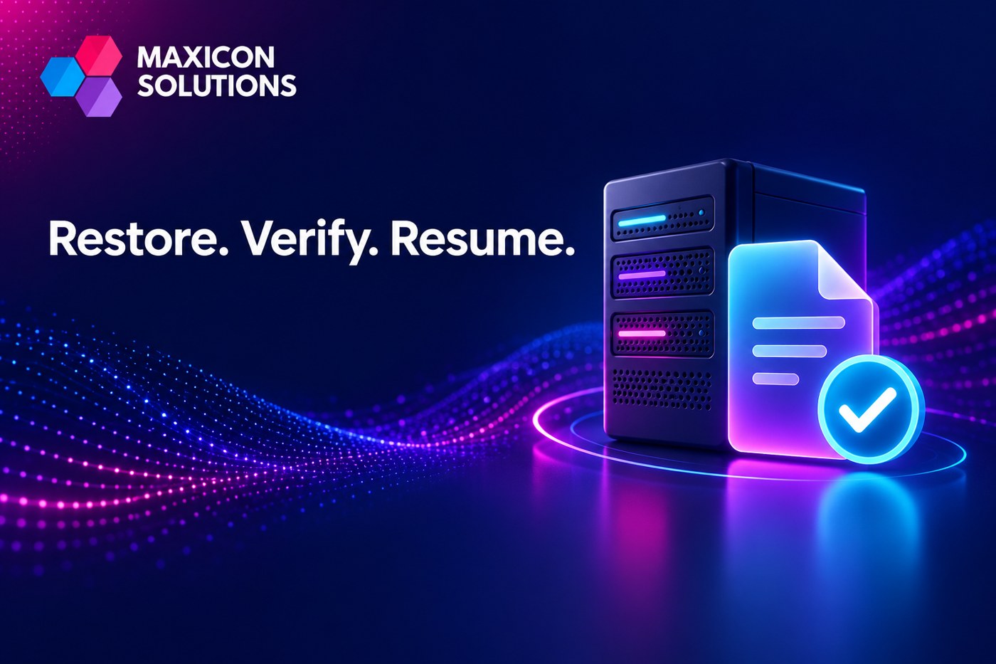 business restore drill: Server recovered file and verification check illustrating recovery acceptance