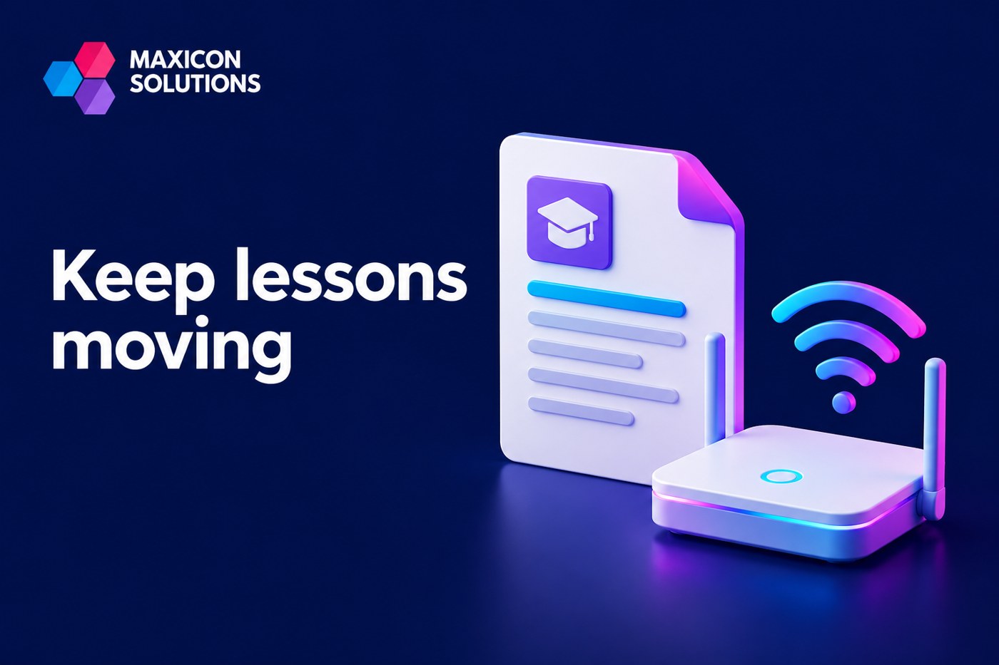 school IT: Maxicon conceptual illustration of classroom display and teaching documents with verification checks