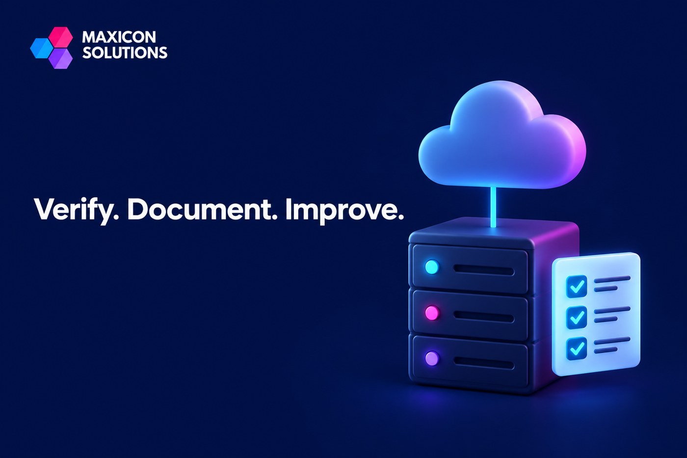 cloud pilot: Maxicon conceptual illustration of server workload and cloud planning with verification checks