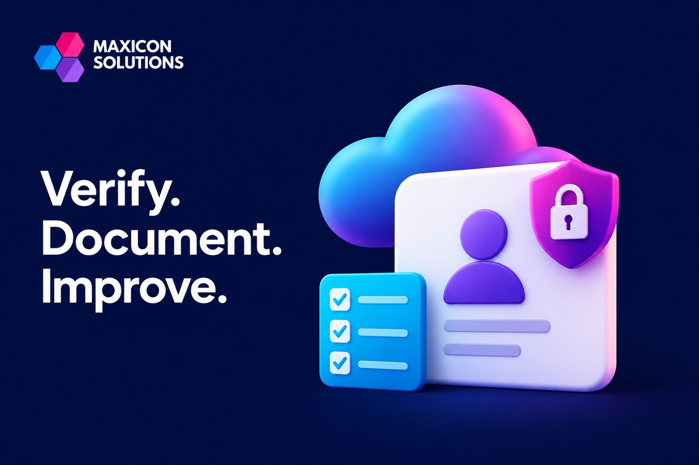 cloud security: Maxicon conceptual illustration of cloud and protected identity account with verification checks