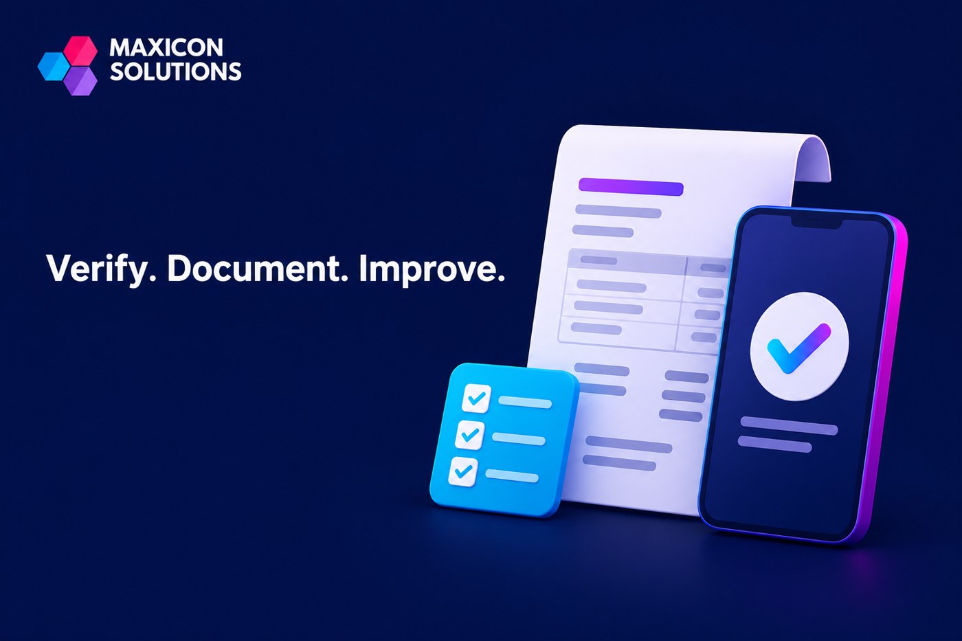 supplier bank changes: Maxicon conceptual illustration of invoice and independent payment verification with verification checks