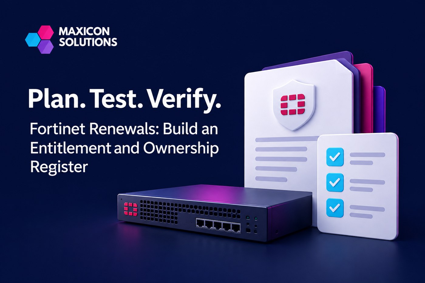 Maxicon conceptual illustration of generic firewall and entitlement records with verification checks