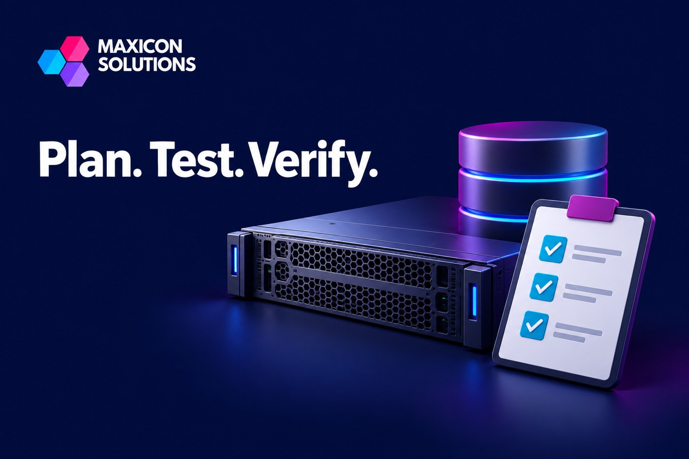 Maxicon conceptual illustration of storage array and recovery acceptance with verification checks