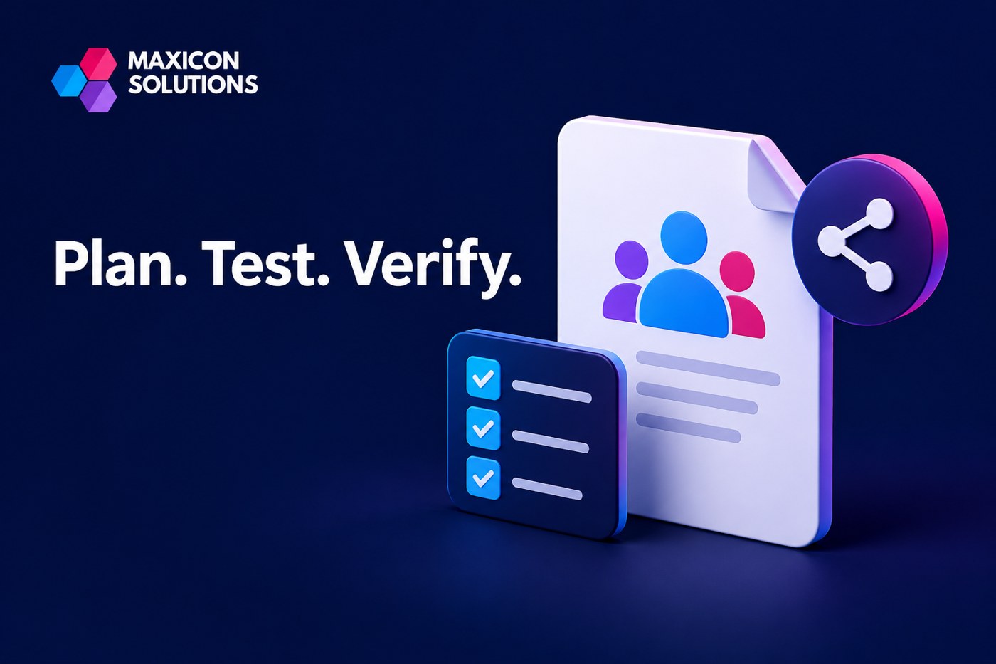 Maxicon conceptual illustration of shared folders and external permissions with verification checks