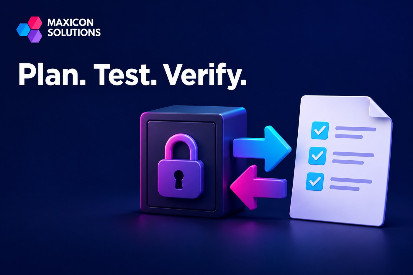 Maxicon conceptual illustration of protected administrative keys and provider handover with verification checks