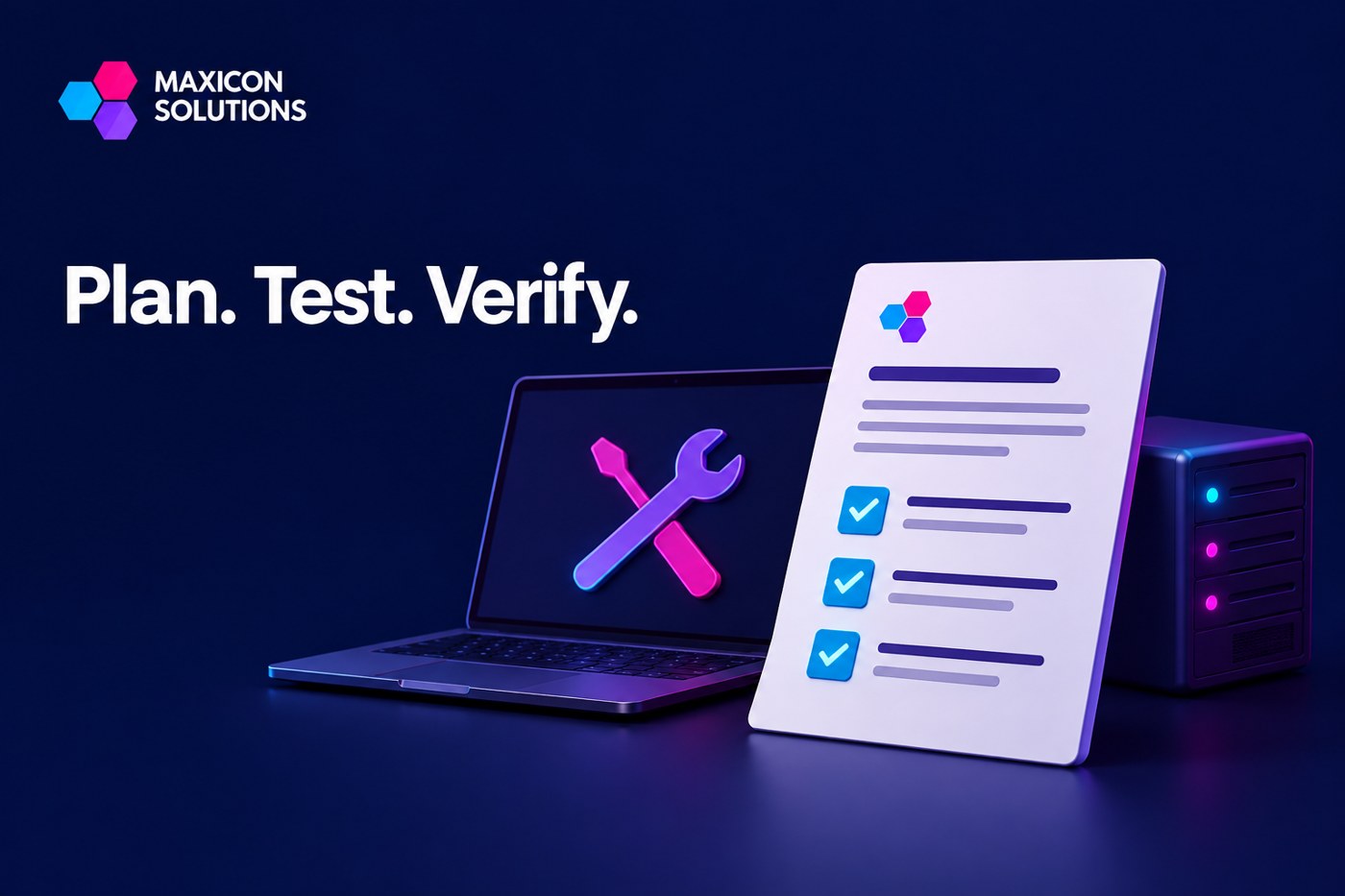 Maxicon conceptual illustration of support agreement and service commitments with verification checks